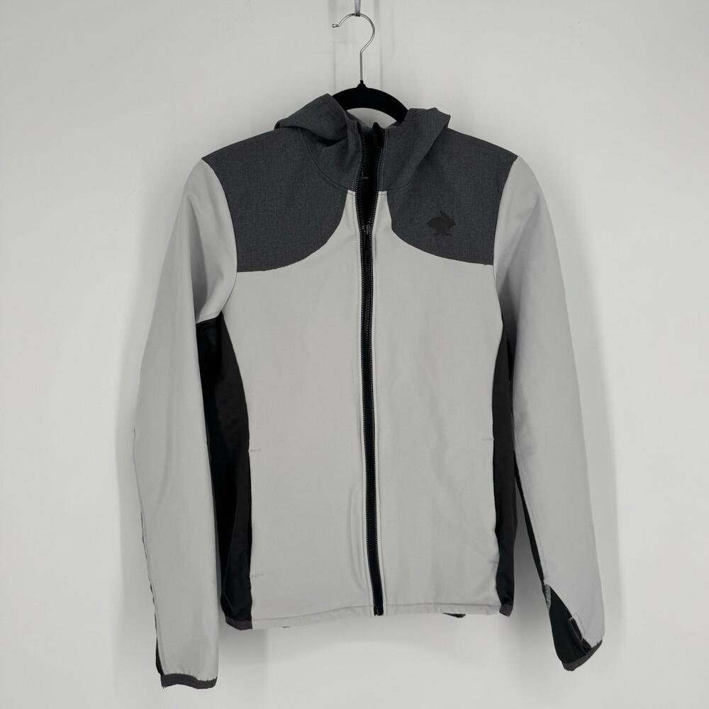 Rabbit jacket womens small S gray white colorblock full zip hooded athletic